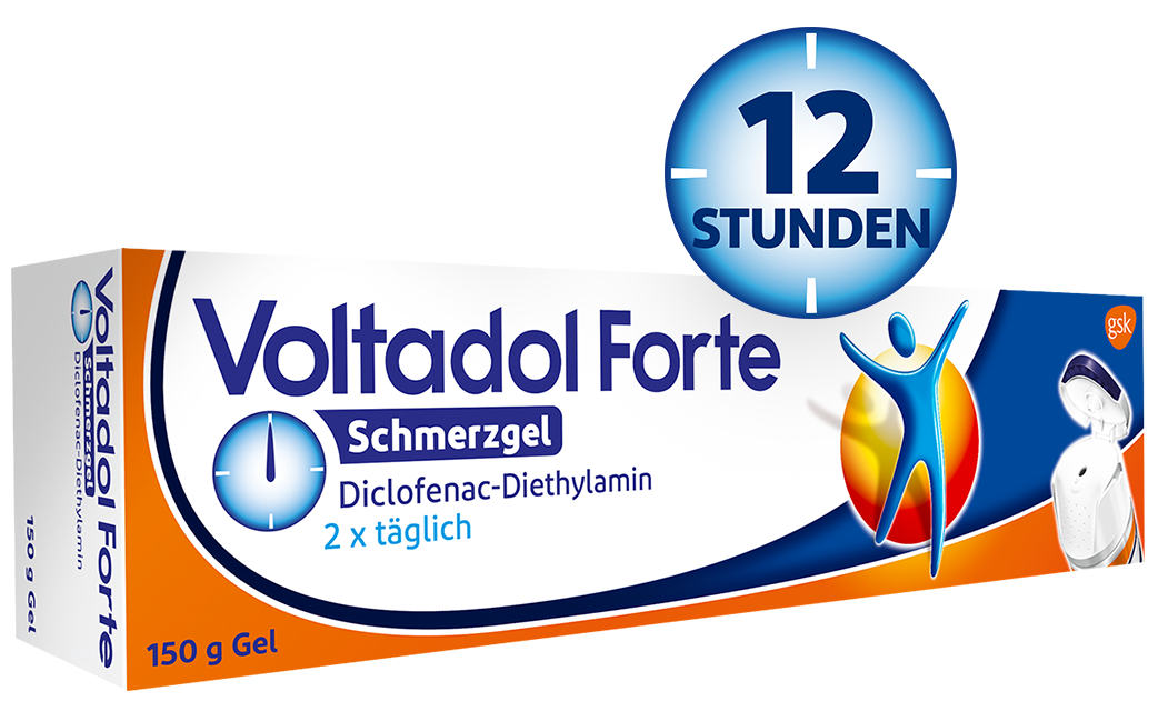 Schmerzlinderung bis zu 12 Stunden<br> Voltadol Forte Schmerzgel